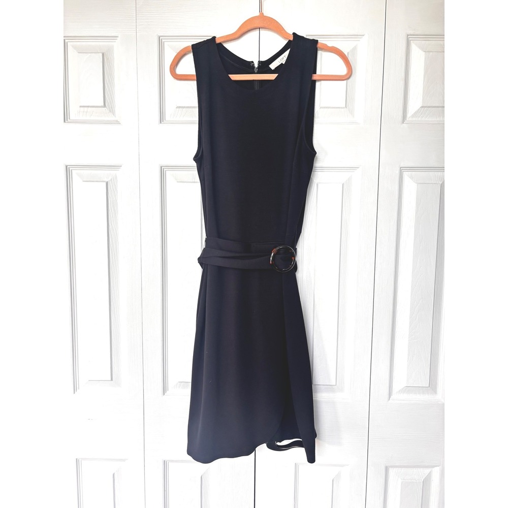Ann Taylor LOFT Black Tortoiseshell Belted Wrap Sleeveless Shift Dress 10 - Picture 5 of 16